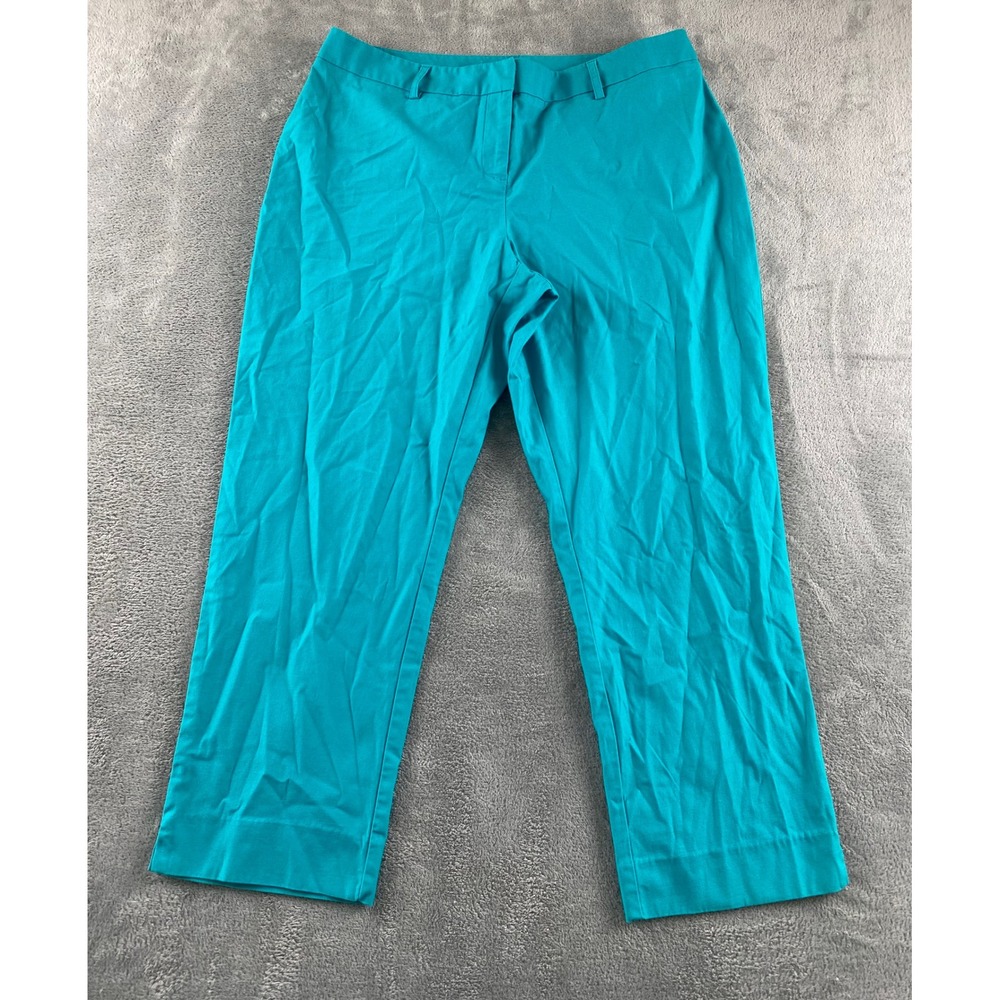 Rafaella Studio Womens 12 Turquoise Blue Cropped Stretch Cotton Trousers Pants